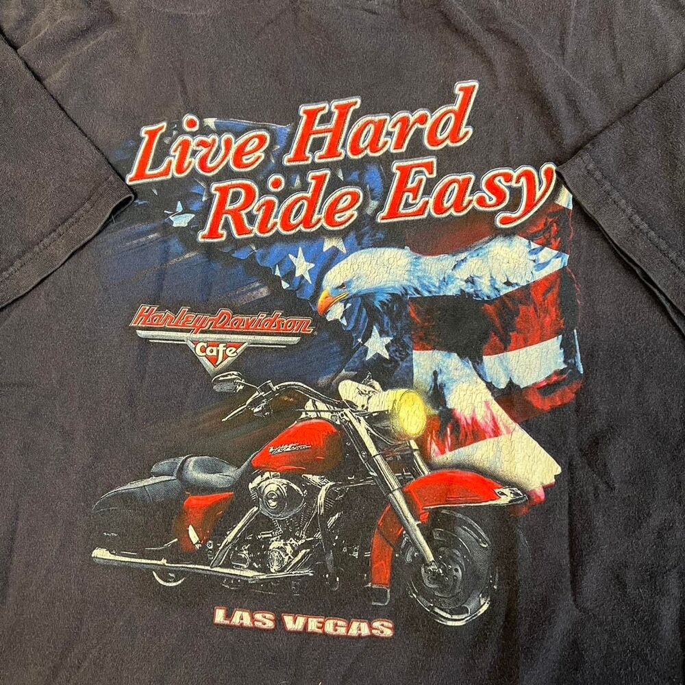 Faded Y2K Vintage Las Vegas Harley Davidson Cafe graphic tee